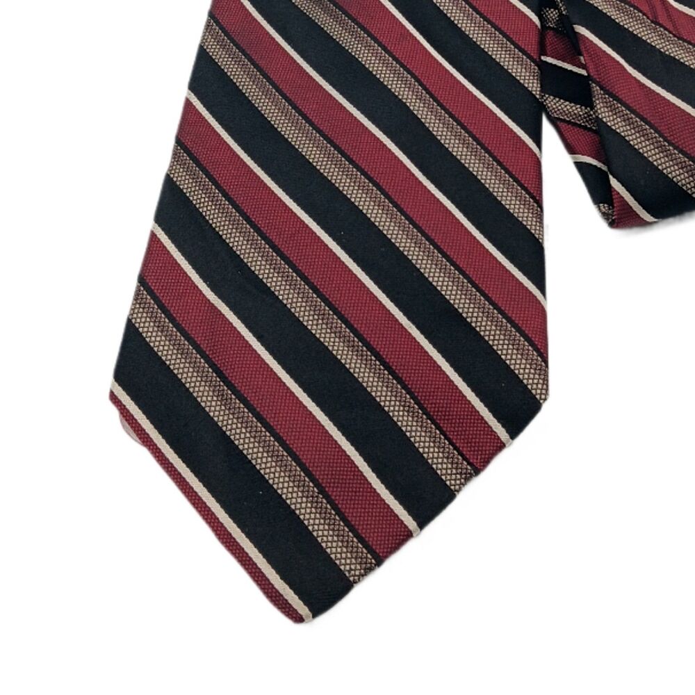 Nicole Miller Silk Repp Tie Mens 61” Black Burgundy Stripe Designer Wide New